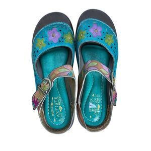 L'Artiste Spring Step Dominek Teal Floral Slip On Mary Janes Size EU 42/US 10.5